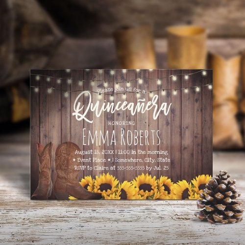 Rustic Sunflowers Cowgirl Quinceanera Birthday Invitation