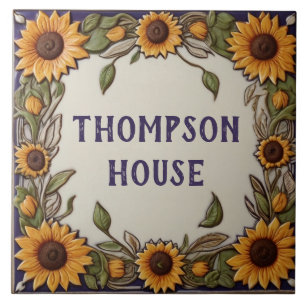 Rustic Sunflowers Custom House Name Plate Sign Ceramic Tile