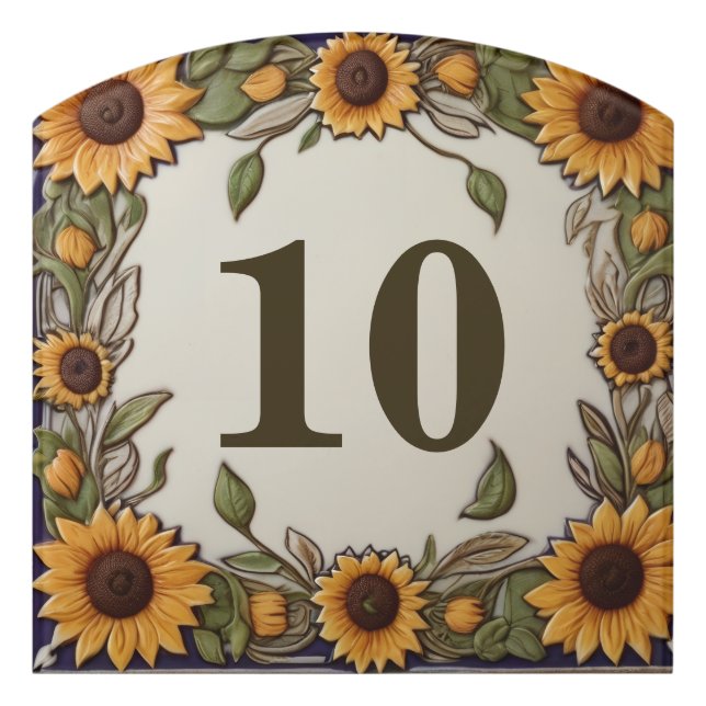 Rustic Sunflowers Custom House Number Plate Sign (Contour Front)