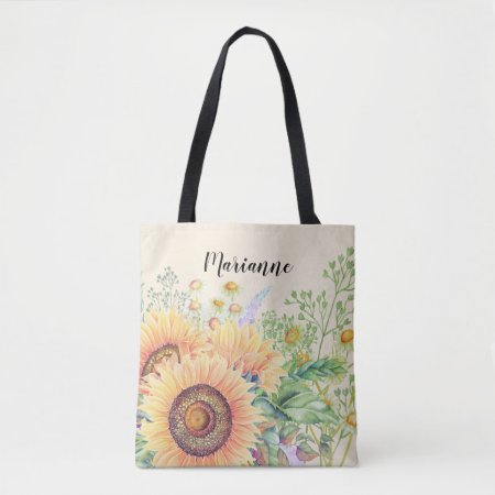 Rustic Sunflowers | Custom Name Gift  Tote Bag
