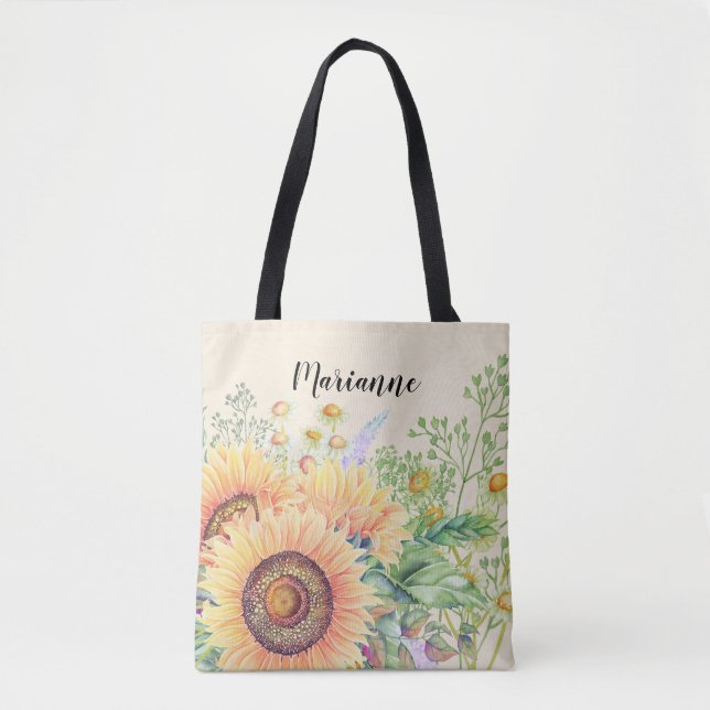 Rustic Sunflowers | Custom Name Gift  Tote Bag (Front)