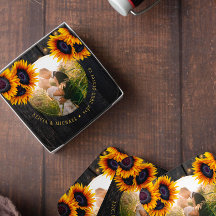 Rustic sunflowers custom photo wedding favor
