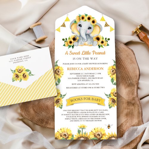 Rustic Sunflowers Cute Elephant Baby Shower All In One Invitation