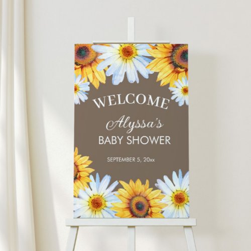 Rustic Sunflowers Daisies Baby Shower Welcome Foam Board