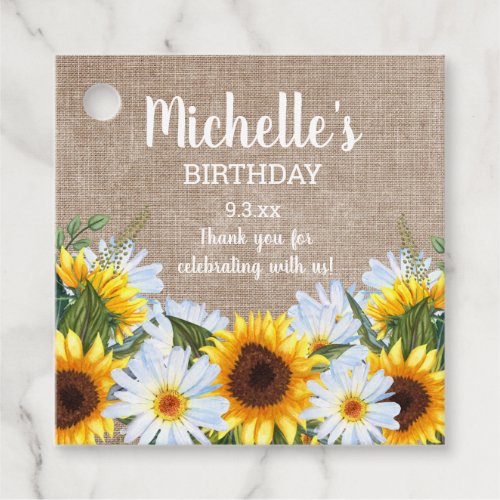 Rustic Sunflowers Daisies Birthday Party Name Date Favor Tags