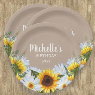 Rustic Sunflowers Daisies Birthday Party Name Date Paper Plates