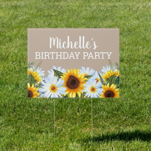 Rustic Sunflowers Daisies Birthday Party Yard Sign
