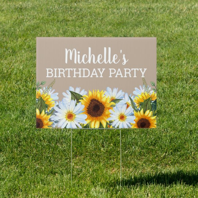 Rustic Sunflowers Daisies Birthday Party Yard Sign (Insitu)