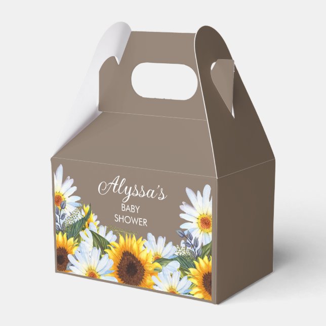 Rustic Sunflowers Daisies Yellow Brown Baby Shower Favor Boxes (Front Side)