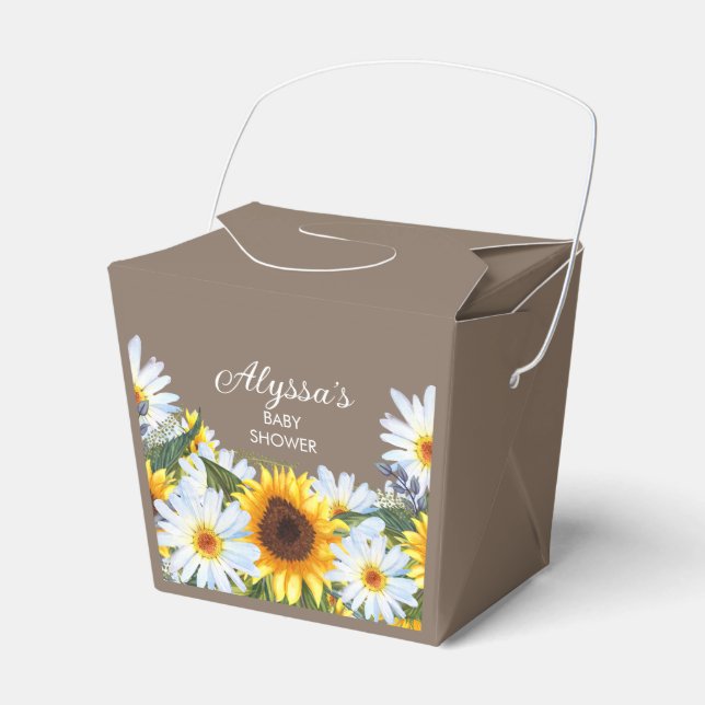 Rustic Sunflowers Daisies Yellow Brown Baby Shower Favor Boxes (Front Side)