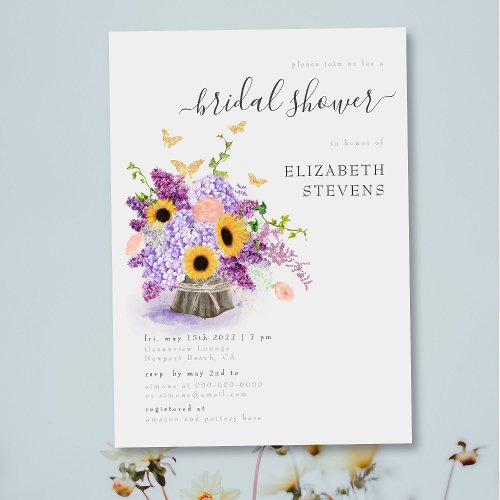 Rustic Sunflowers Elegant Butterfly Bridal Shower Invitation