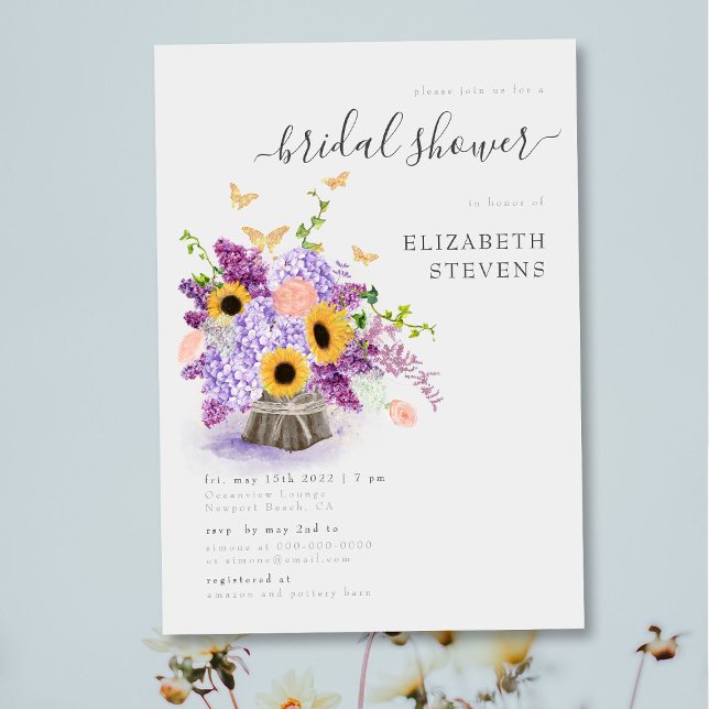 Rustic Sunflowers Elegant Butterfly Bridal Shower Invitation (Creator Uploaded)
