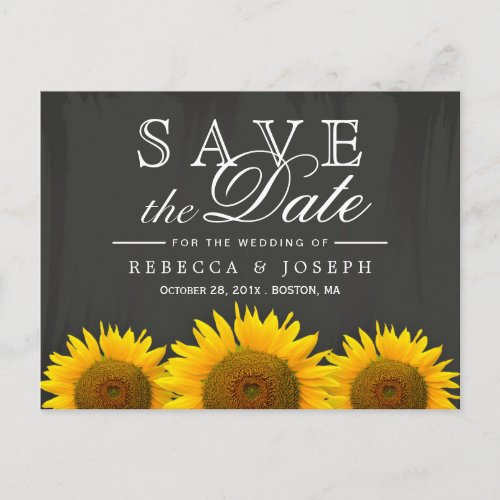 Rustic Sunflowers Elegant Chalkboard Save the Date Announcement Postcard