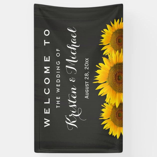 Rustic Sunflowers Elegant Chalkboard Wedding Party Banner