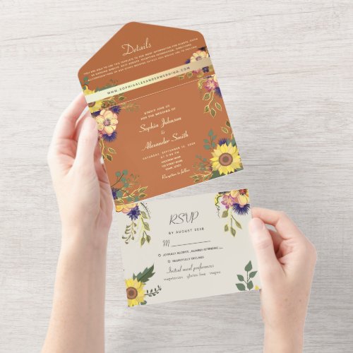 Rustic Sunflowers Elegant Floral Wedding All In One Invitation