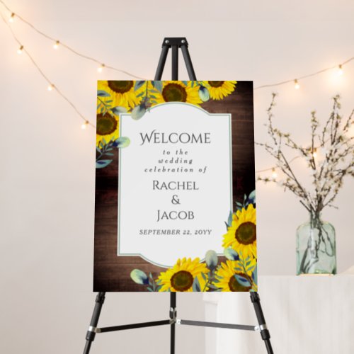 Rustic Sunflowers Elegant Frame Wedding Welcome Foam Board