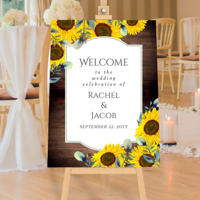 Rustic Sunflowers Elegant Frame Wedding Welcome Foam Board (Creator Uploaded)
