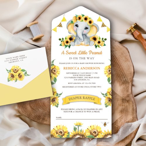 Rustic Sunflowers Elephant Baby Shower All In One Invitation