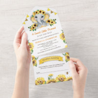 Rustic Sunflowers Elephant Baby Shower All In One Invitation