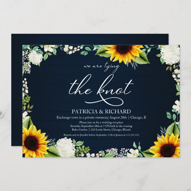 Rustic Sunflowers Elopement Reception Invitation (Front/Back)
