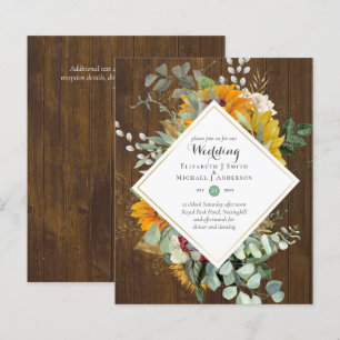 Rustic Sunflowers Eucalyptus Greenery Wedding Inv.