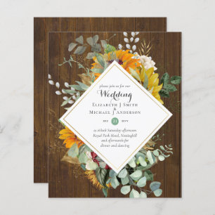 Rustic Sunflowers Eucalyptus Greenery Wedding Inv.