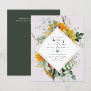 Rustic Sunflowers Eucalyptus Greenery Wedding Inv.