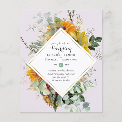 Rustic Sunflowers Eucalyptus Greenery Wedding Inv Flyer