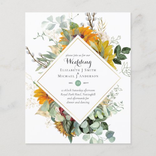 Rustic Sunflowers Eucalyptus Greenery Wedding Inv Flyer