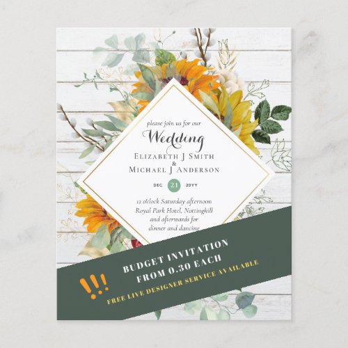 Rustic Sunflowers Eucalyptus Greenery Wedding Inv Flyer