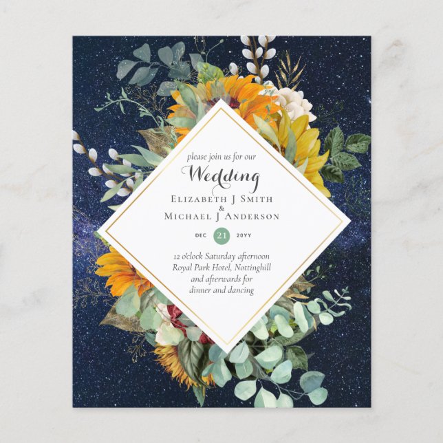 Rustic Sunflowers Eucalyptus Greenery Wedding Inv. Flyer (Front)