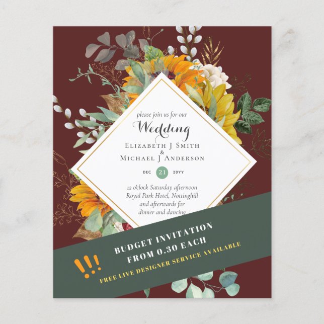 Rustic Sunflowers Eucalyptus Greenery Wedding Inv. Flyer (Front)