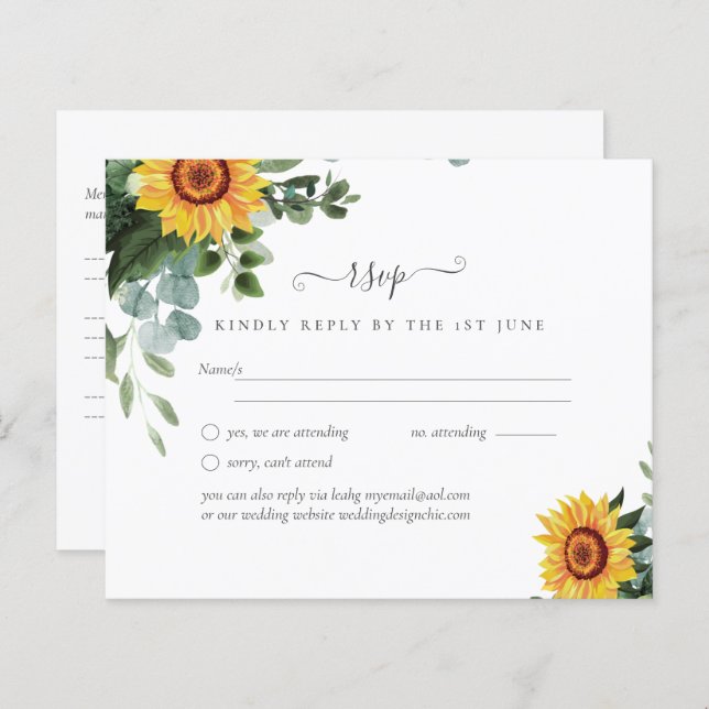 Rustic Sunflowers Eucalyptus Leaves Wedding (Front/Back)