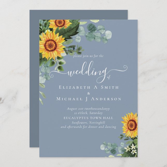Rustic Sunflowers Eucalyptus Leaves Wedding (Front/Back)