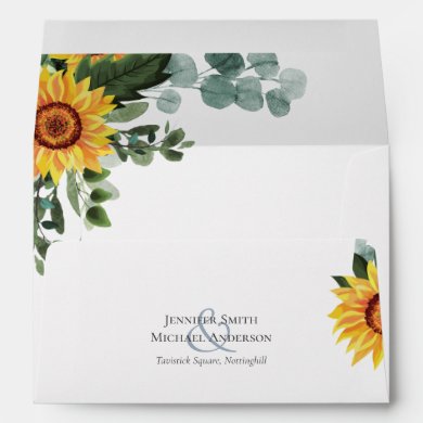 Rustic Sunflowers Eucalyptus Leaves Wedding Envelope