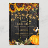 Rustic sunflowers fall baby shower gender reveal invitation