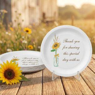Rustic Sunflowers, Fall Country Floral Wedding Paper Plates