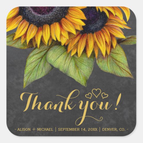 Rustic sunflowers fall favor thank you wedding square sticker