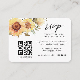 Rustic Sunflowers Fall Floral QR Code Wedding RSVP Enclosure Card