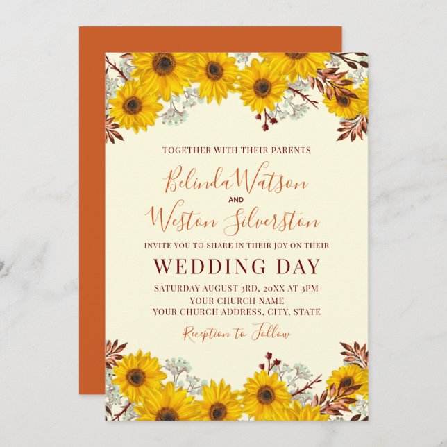 Rustic Sunflowers Fall Wedding Invitation (Front/Back)