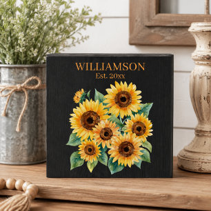 Rustic Sunflowers Family Name Wooden Box Sign