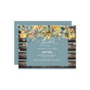 Rustic Sunflowers Fence Teal Bridal Shower Invitation Postcard