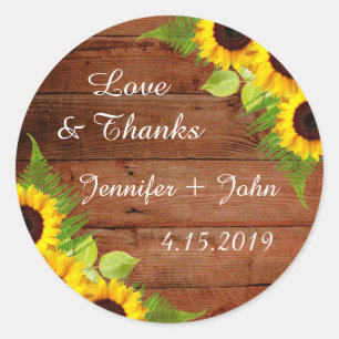 Rustic Sunflowers Fern Wedding Stickers