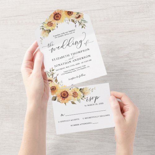 Rustic Sunflowers Floral Boho Wedding Details RSVP All In One Invitation