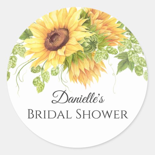 Rustic Sunflowers Floral Bridal Shower Classic Round Sticker