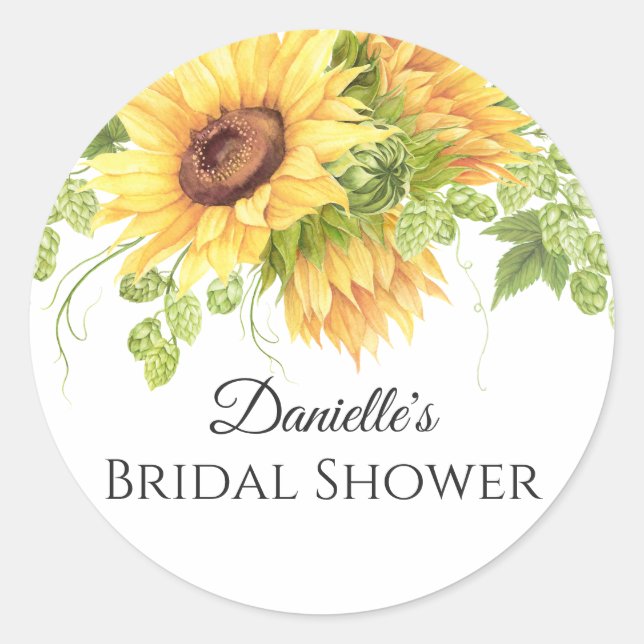 Rustic Sunflowers Floral Bridal Shower Classic Round Sticker (Front)