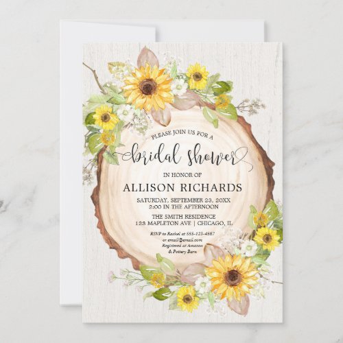 Rustic sunflowers floral bridal shower invitation