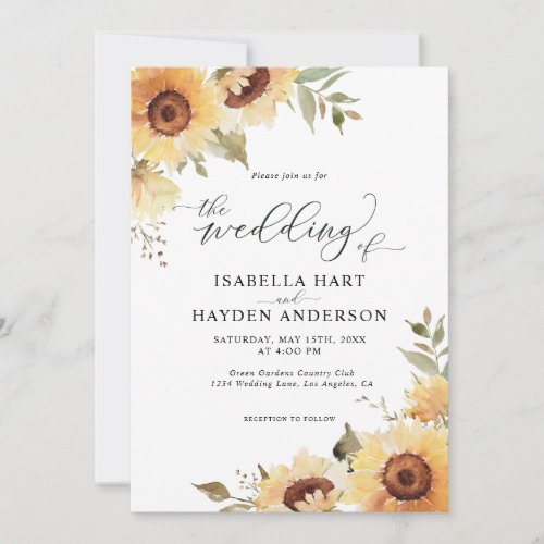 Rustic Sunflowers Floral Greenery Boho Wedding Invitation