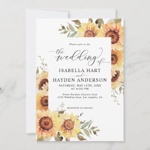 Rustic Sunflowers Floral Greenery Country Wedding Invitation