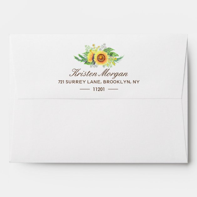 Rustic Sunflowers Floral & Return Address Envelope